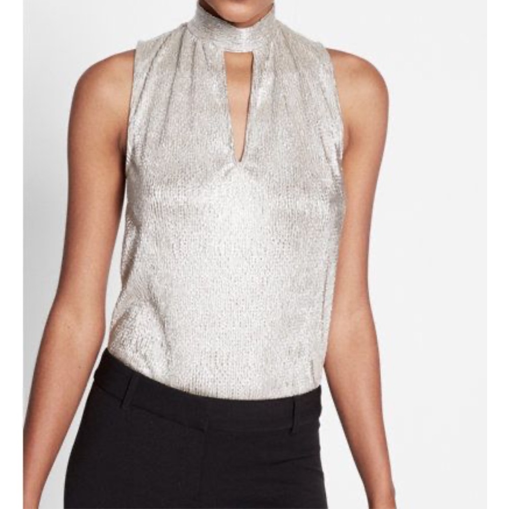 New Express Metallic Banded Hem Choker Tank Top